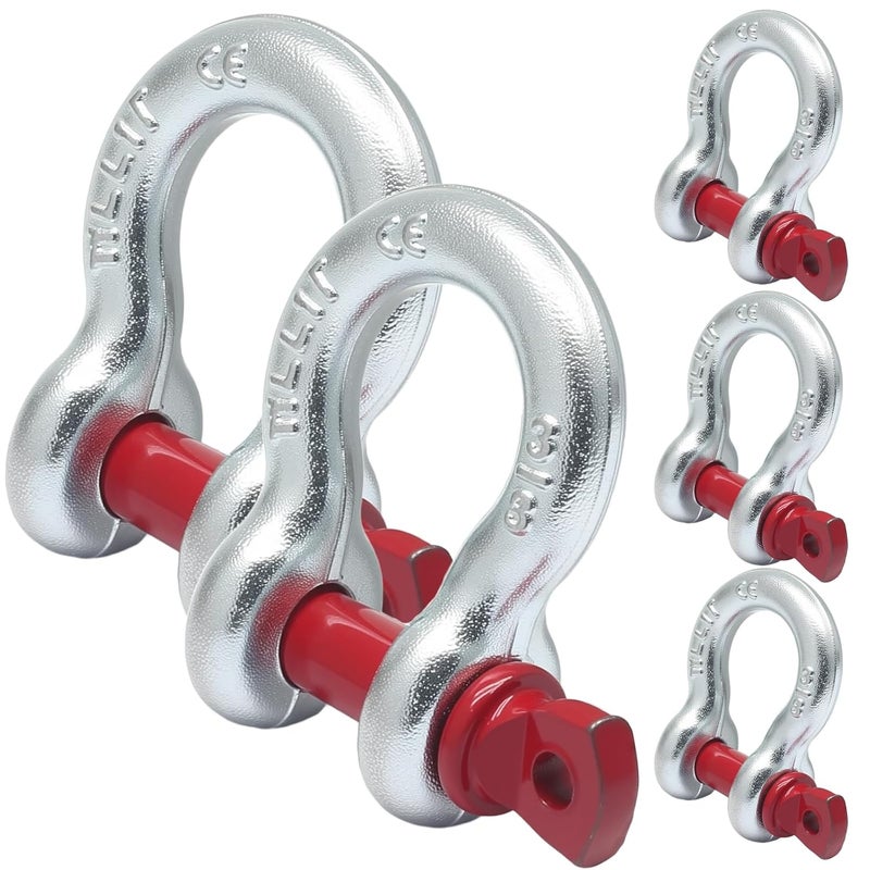 vibedor 3/8" 5 Pcs Heavy Duty Shackle, Galvanized Clevis Shackle Screw Pin, 1 Ton Heavy Shackle for Tow Strap/Winch/Traction Steel Wire/Vehicle Recovery - Image 1